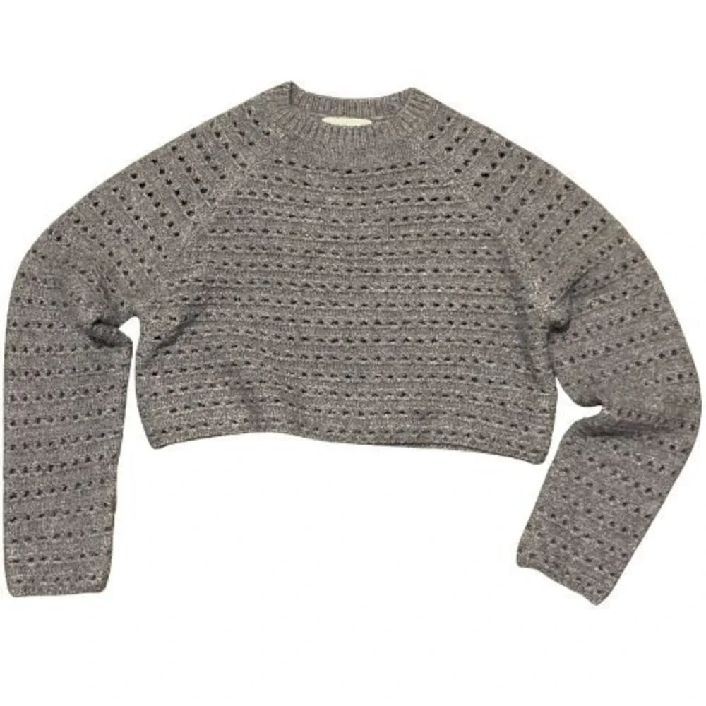 SELF CONTRAST NWT Taupe Cropped Mesh Knit Sweater Womens Size M - Picture 4 of 7